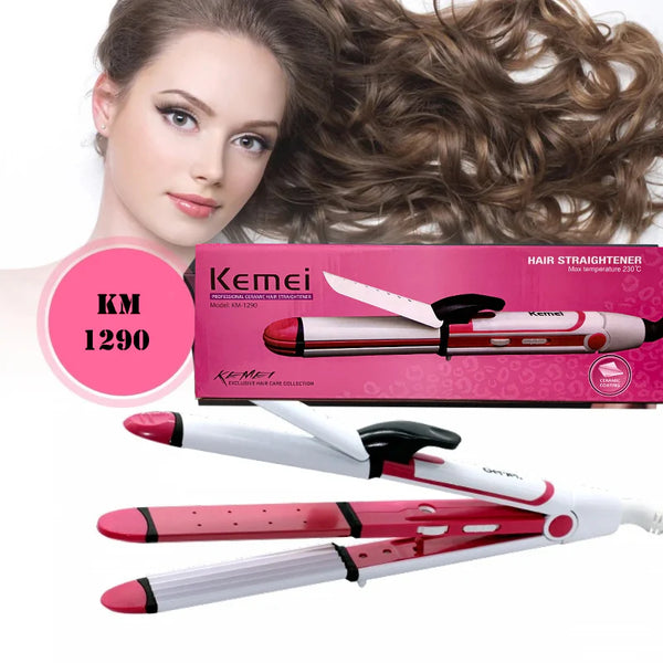 Kemei KM-1290 Multi-Functional Professional Ceramic Hair Straightener for Outstanding Hair Styling